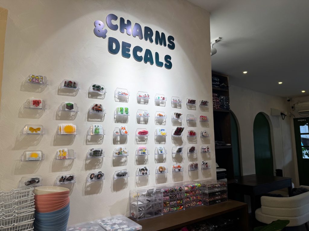 on site charms and decals in cafe